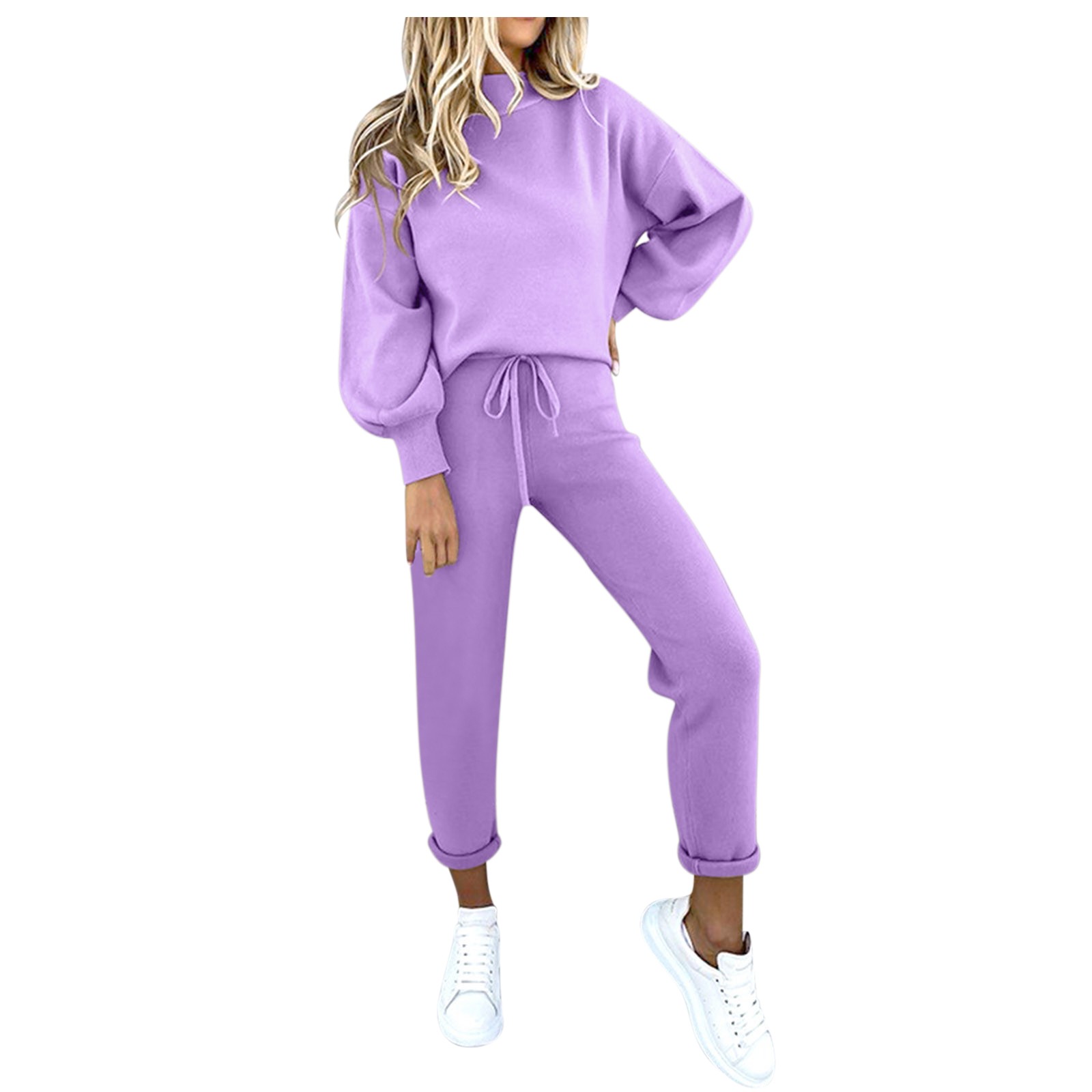 Conjunto de blusa informal de cuello redondo y pantalones con bolsillos para mujer, poliéster, tallas múltiples